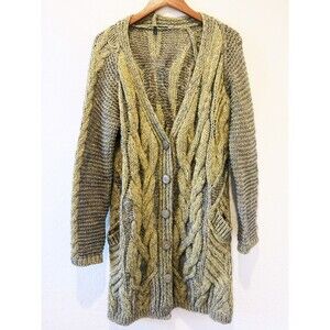 BENETTON M Cable Cardigan Womens Vintage Wool Mohair Grunge Cottagecore Sweater